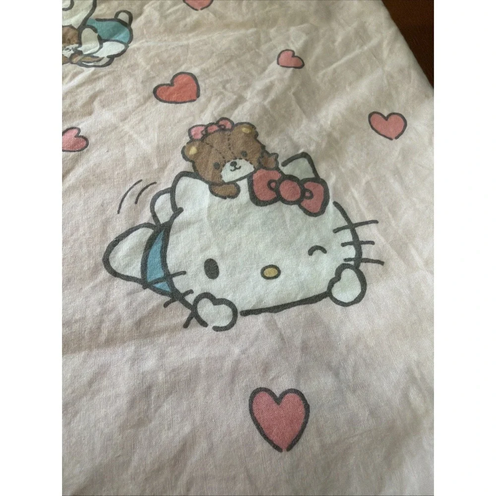 Pottery Barn Hello Kitty Classic Hearts Full/Qn Duvet Cover EUC Organic Cotton